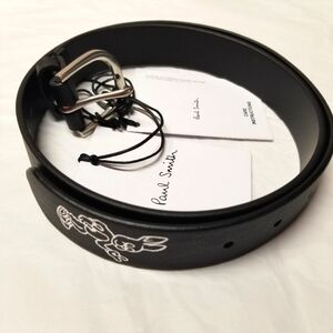 Paul Smith Calf Leather Belt (with Bunny Tip Motif), Black, Size Small (80 cm)